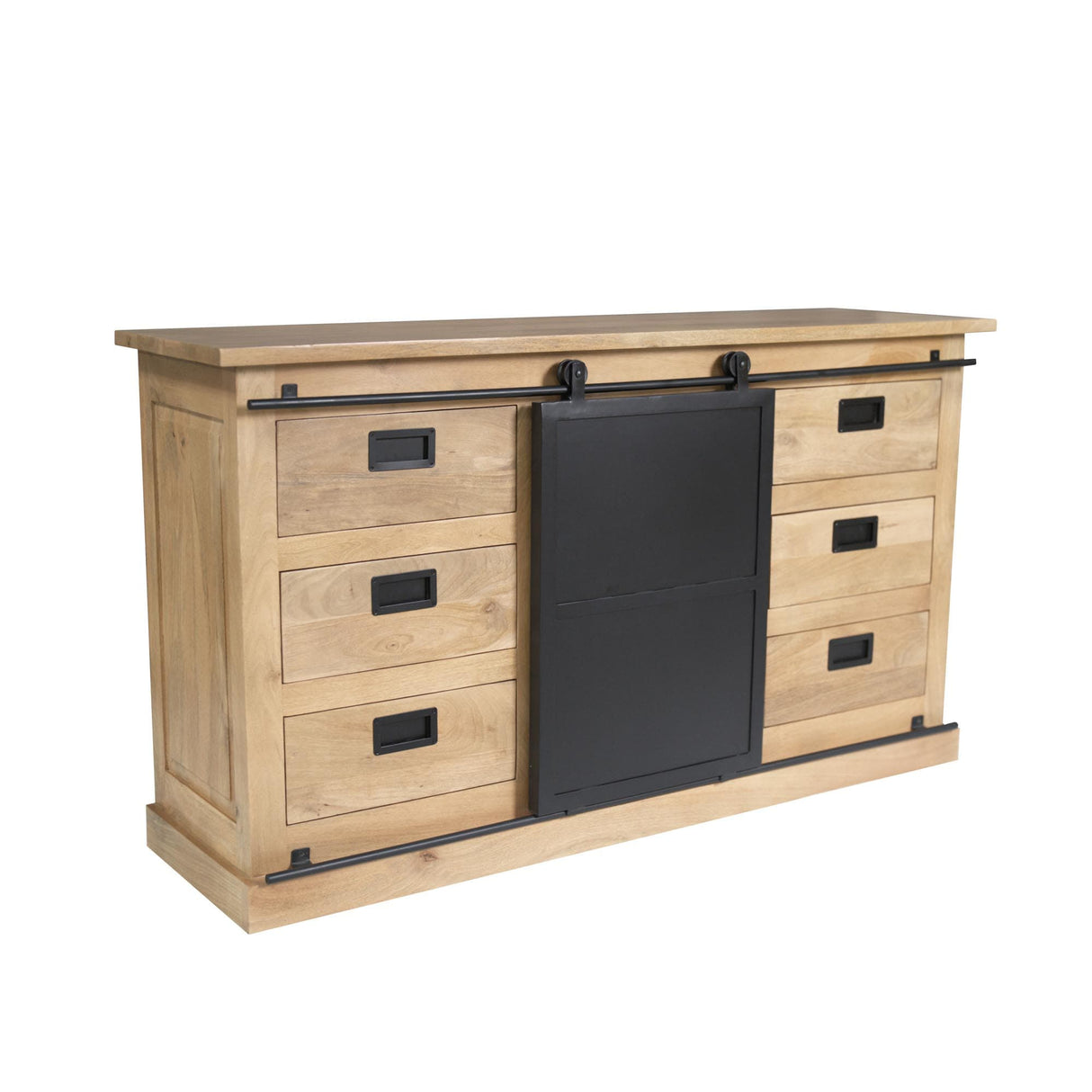 Dressoir - Naturel Mangohout & Zwart Metaal - 160x45 cm - 3 Deuren & Open Vak Buffets Starfurn