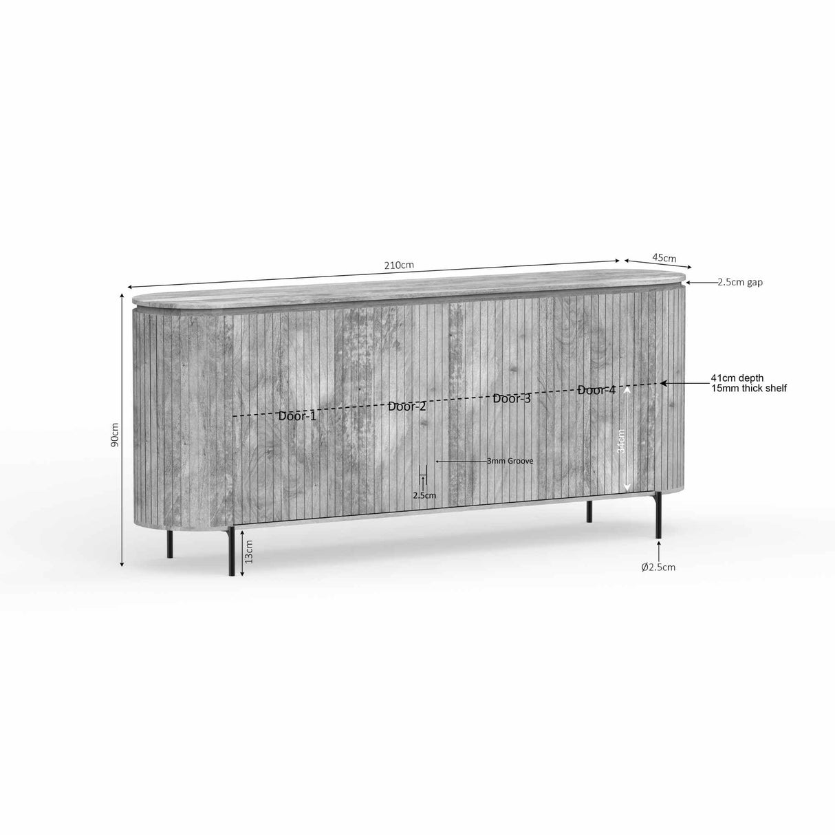 Dressoir - Taupe - Mangohout - 210 cm - 4 Deuren Buffets Starfurn