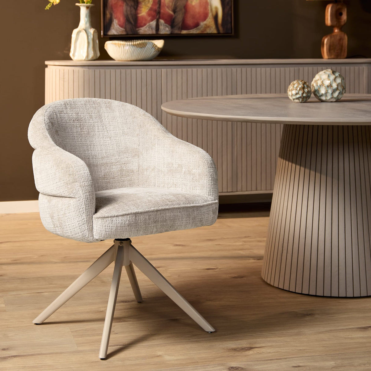 Eetkamerstoel Bella | Off White | Poot Sand | Met armleuning Starfurn