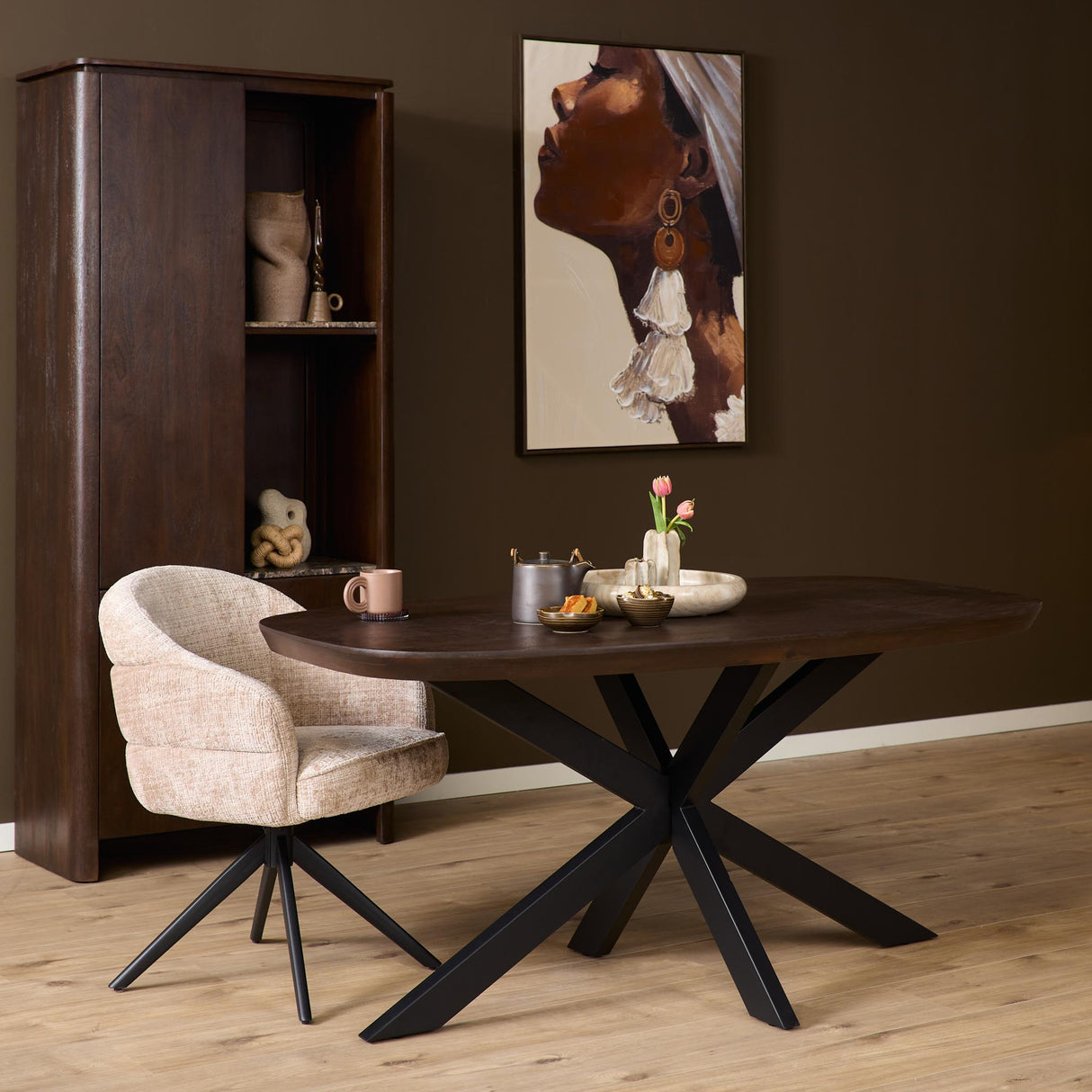 Eettafel Madison Brown | 160 cm | Deens Ovaal | Poot Black Starfurn