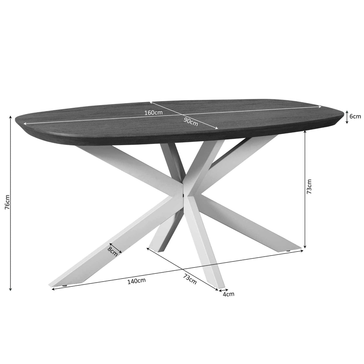 Eettafel Madison Brown | 160 cm | Deens Ovaal | Poot Black Starfurn
