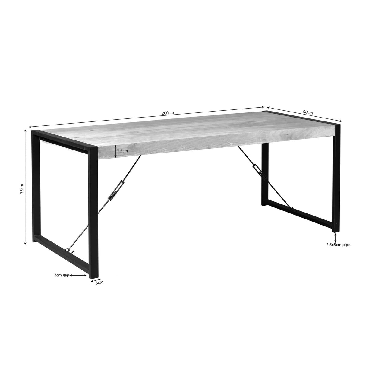 Eettafel - Naturel Mangohout - 200x90 cm - Industrieel U-poot Frame Kitchen & Dining Room Tables Starfurn