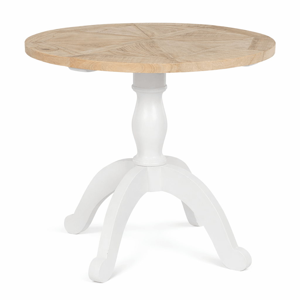 Eettafel Roswell Rond 90 cm – Massief Hout – Landhuisstijl – Naturel/Wit Kitchen & Dining Room Tables Knuska