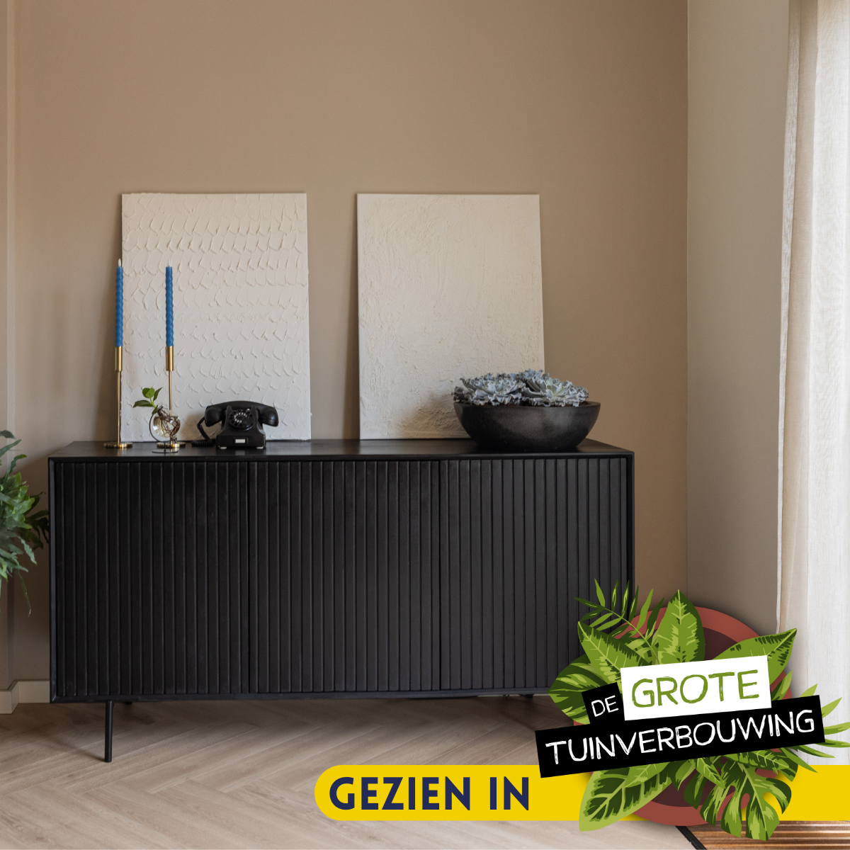 Dressoir - Zwart - Mangohout - 165 cm - 3 Deuren