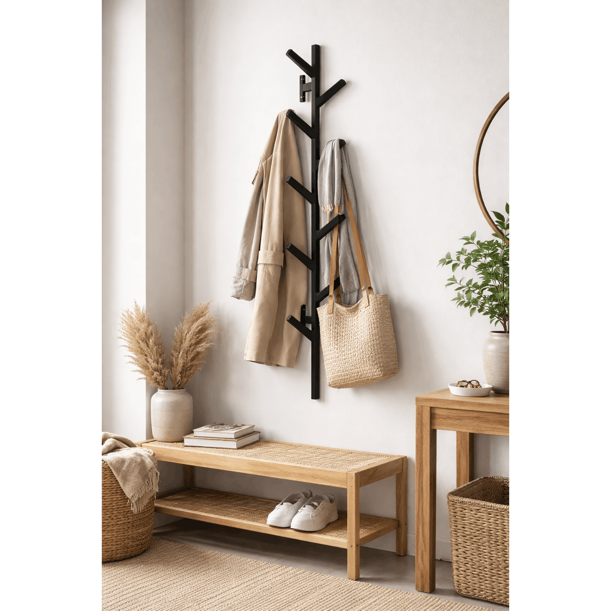 Industriële Kapstok Zwart 80 cm - Staal - Wandkapstok - 9 Haken Coat & Hat Racks Benoa