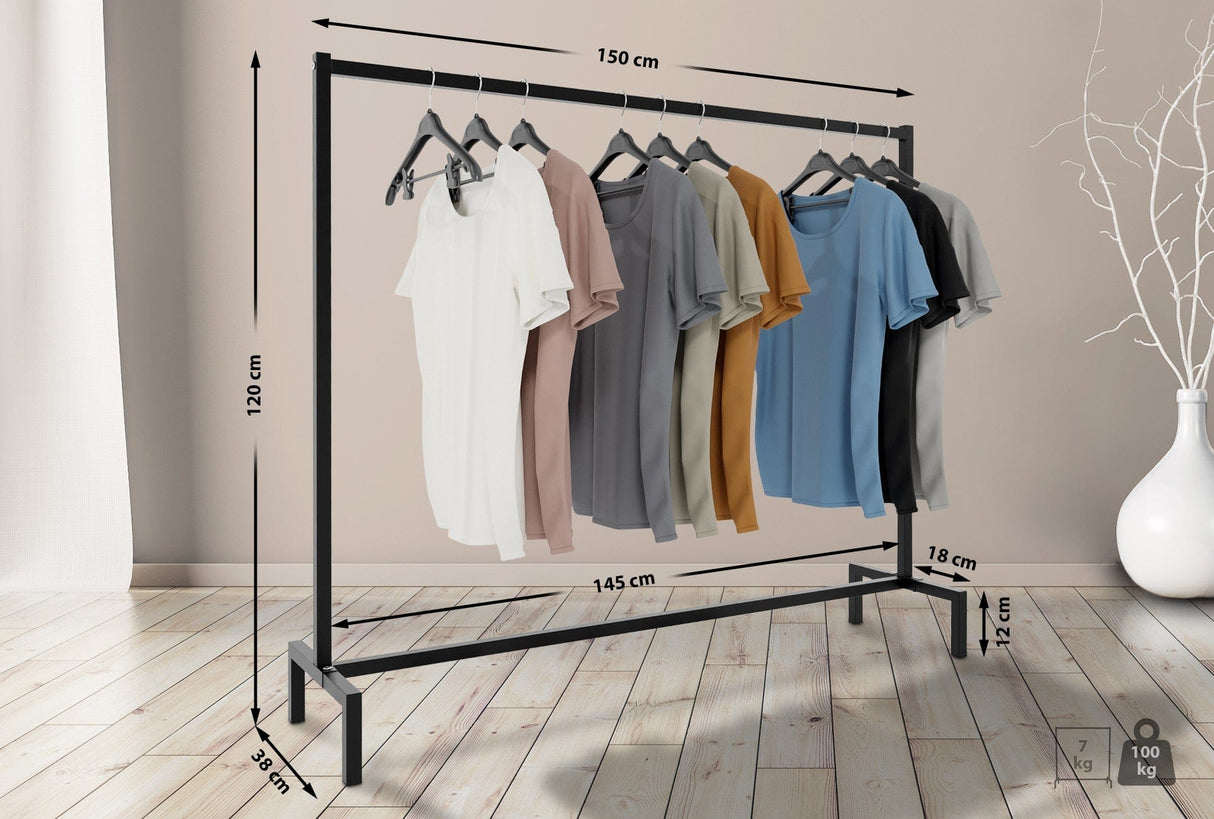 Kledingrek Melva Zwart – Industrieel Design – Metaal – Extra Sterk (100 kg) Kapstok Knuska