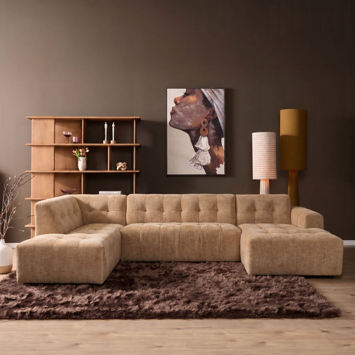 MySofa Ruby U-bank Beige Lounge L + 2,5 + Ottomane R Starfurn