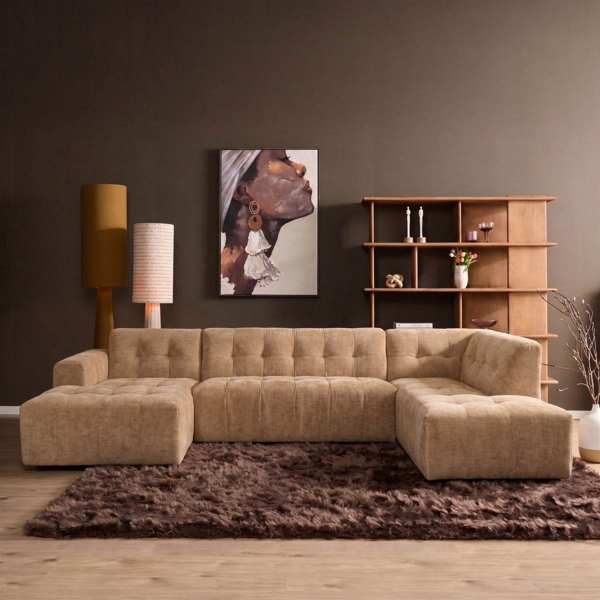 MySofa Ruby U-bank Camel Lounge L + 2,5 + Ottomane R Starfurn