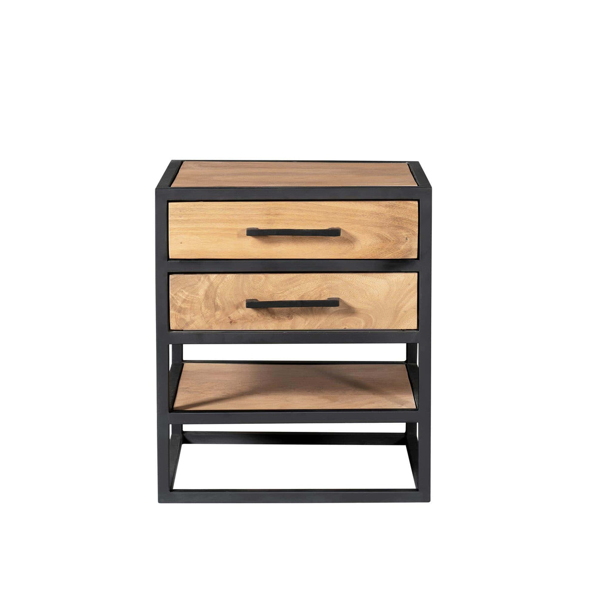 Nachtkastje - Naturel - Mangohout - Metaal - 45 cm - 2 Laden Nightstands Starfurn