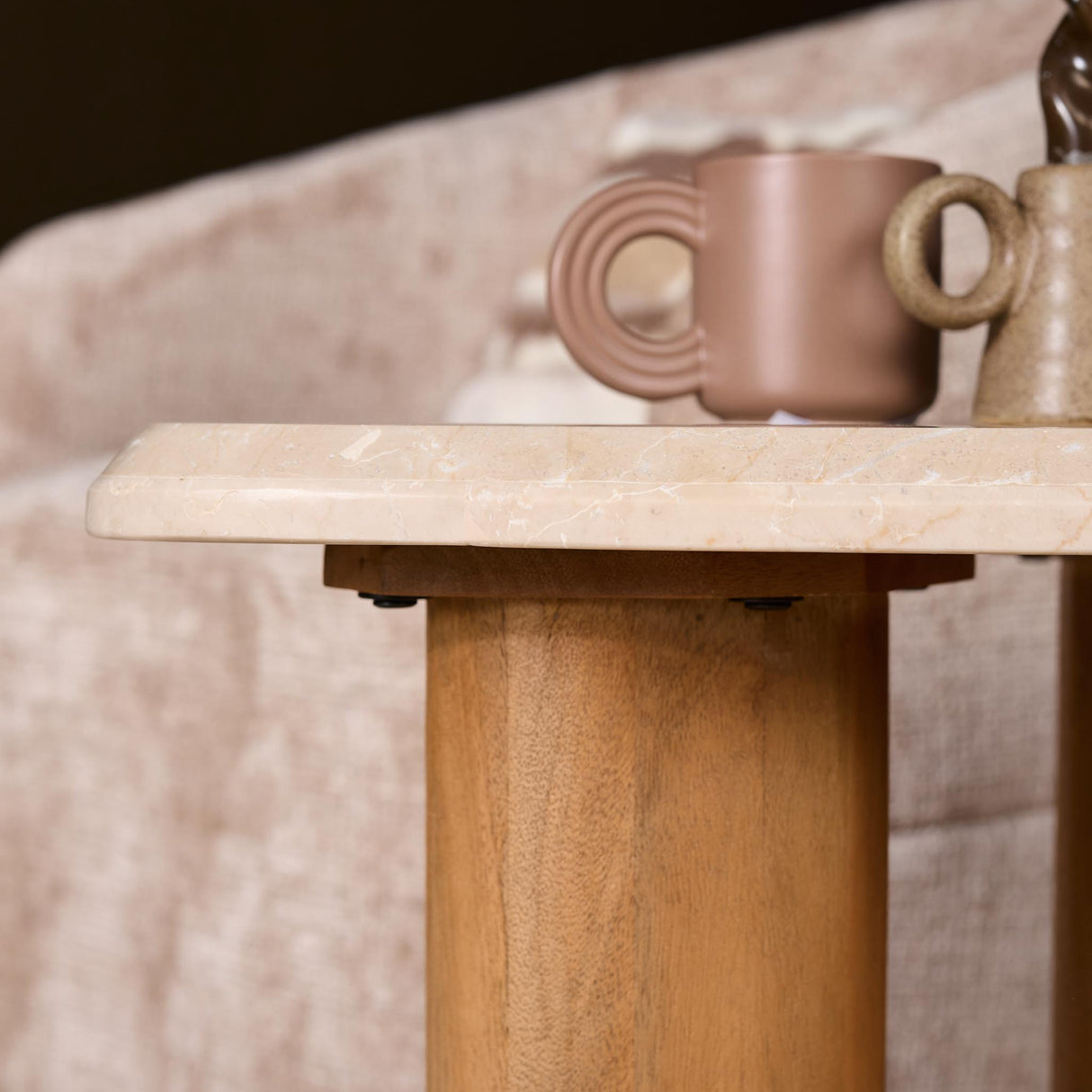 Organische Bijzettafel - Naturel Mangohout & Botticino Marmer - 60 cm End Tables Starfurn