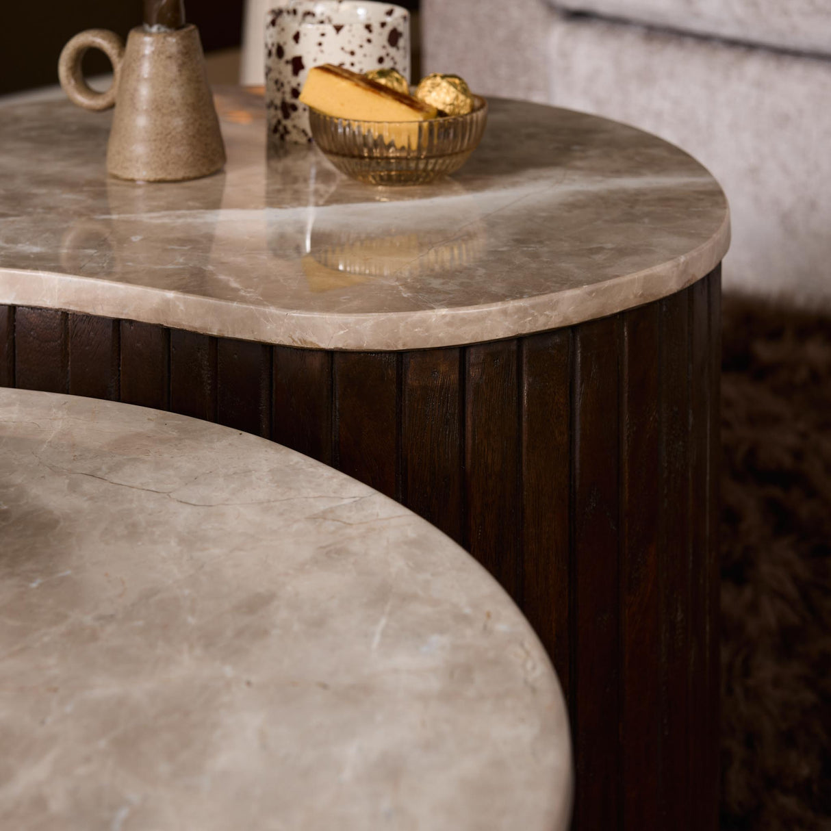 Organische Salontafel - Bruin Mangohout & Marmer - 84 cm Coffee Tables Starfurn