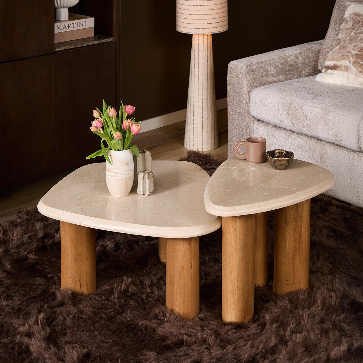 Organische Salontafel - Naturel Mangohout & Botticino Marmer - 84 cm Coffee Tables Starfurn