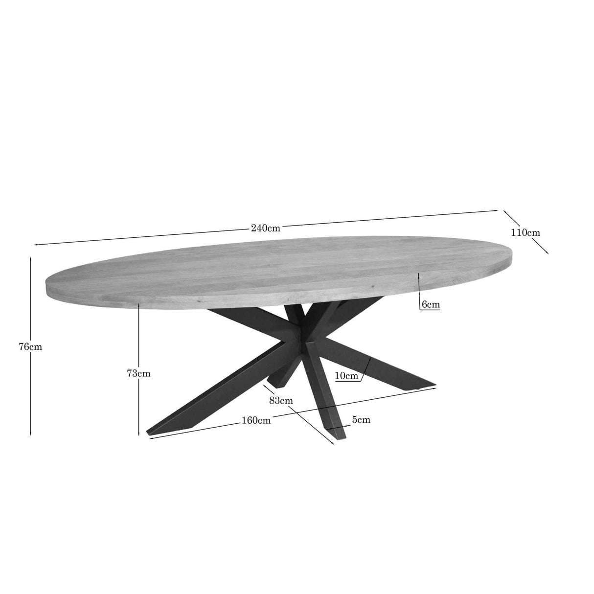 Ovale Eettafel - Naturel Mangohout - 240 cm - Matrixpoot - Industrieel Kitchen & Dining Room Tables Starfurn