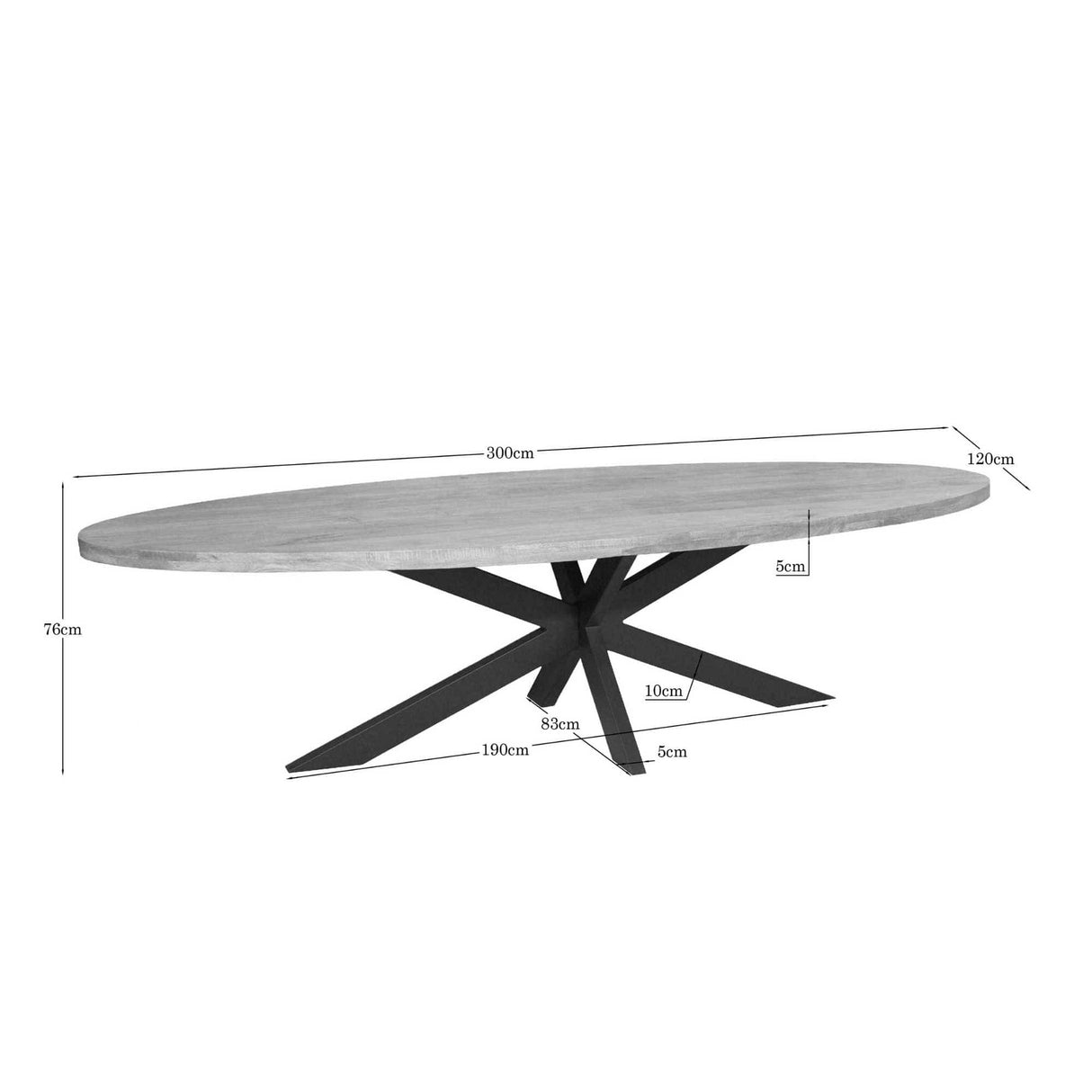 Ovale Eettafel - Naturel Mangohout - 300 cm - Matrixpoot - Industrieel Kitchen & Dining Room Tables Starfurn