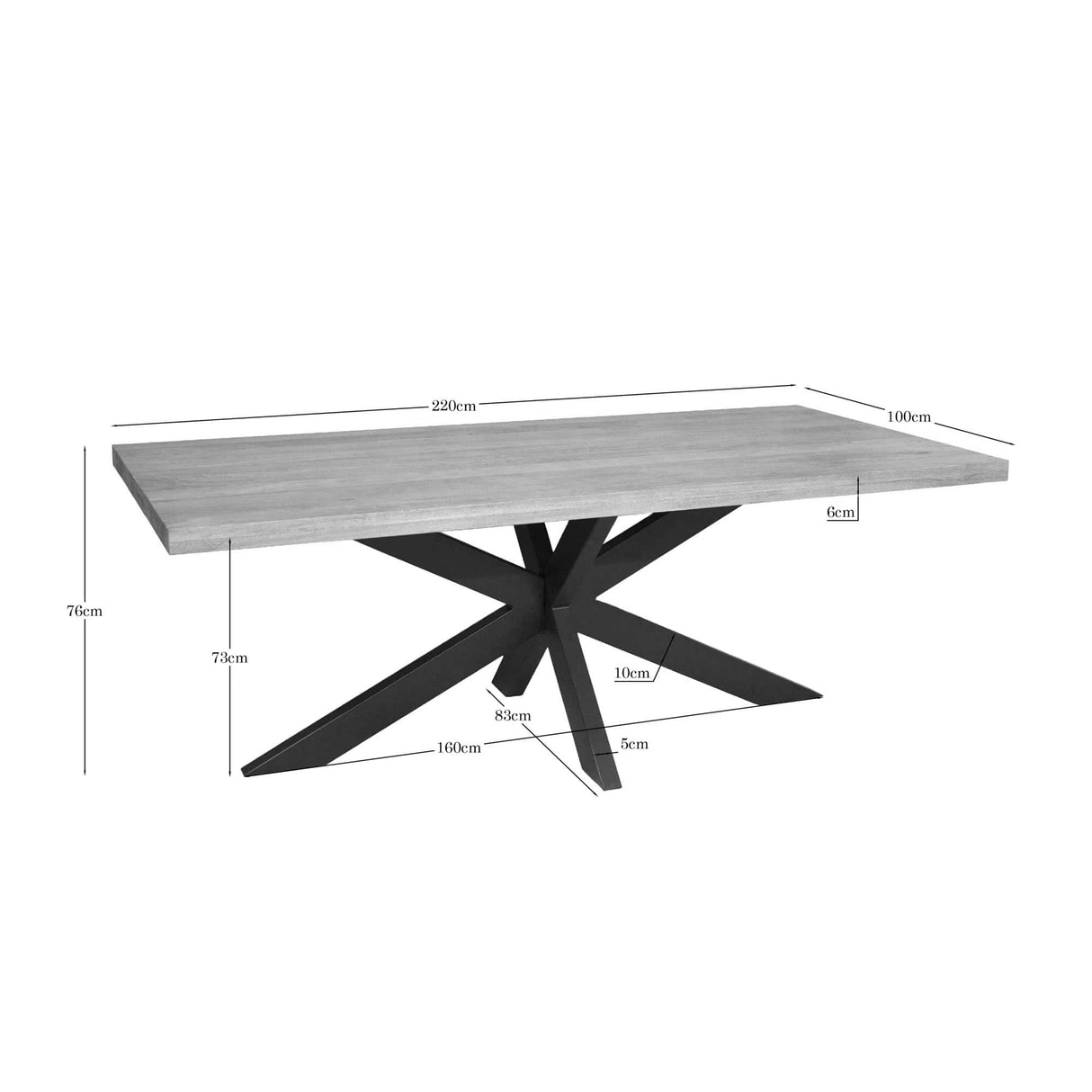 Rechthoekige Eettafel - Naturel Mangohout - 220 cm - Matrixpoot - Industrieel Kitchen & Dining Room Tables Starfurn