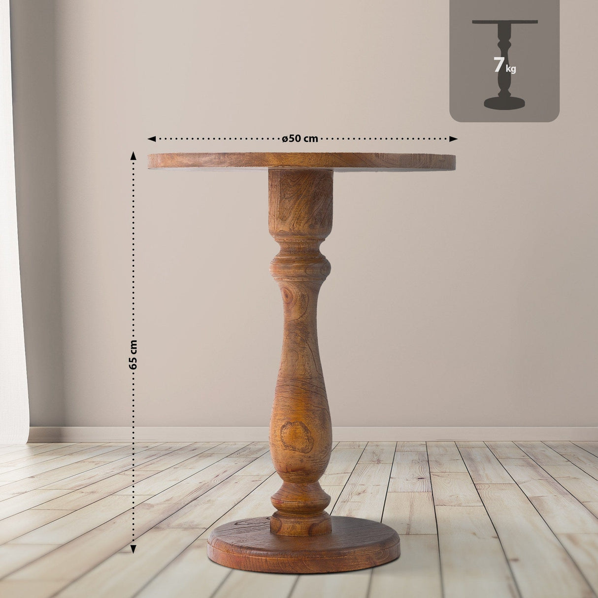 Ronde Bijzettafel Adamsville Rond 50 cm – Massief Mindi Hout – Landhuisstijl Bijzettafels Knuska