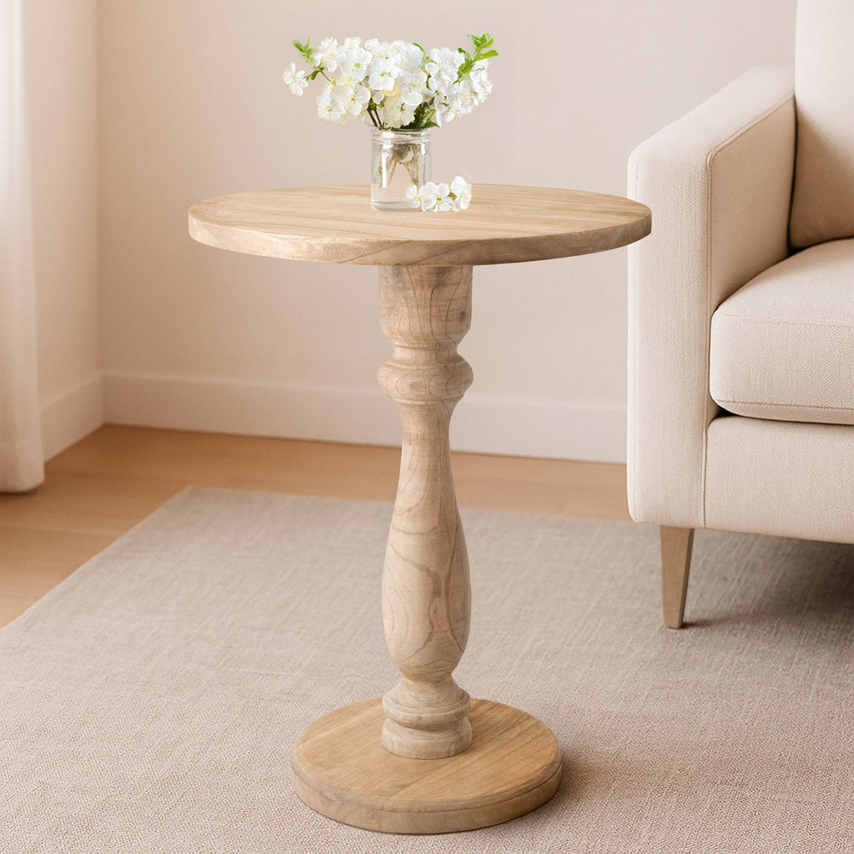 Ronde Bijzettafel Adamsville Rond 50 cm – Massief Mindi Hout – Landhuisstijl Bijzettafels Knuska