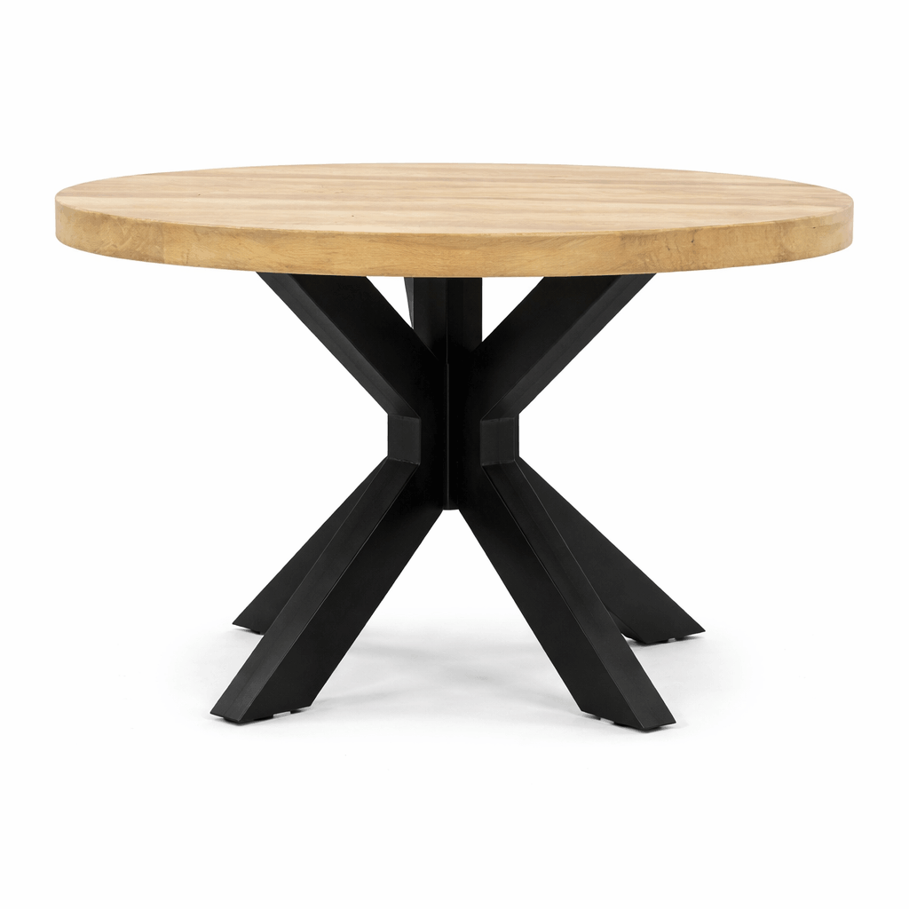 Ronde Industriële Salontafel - 80 cm - Mangohout - Stalen Onderstel Coffee Tables Benoa