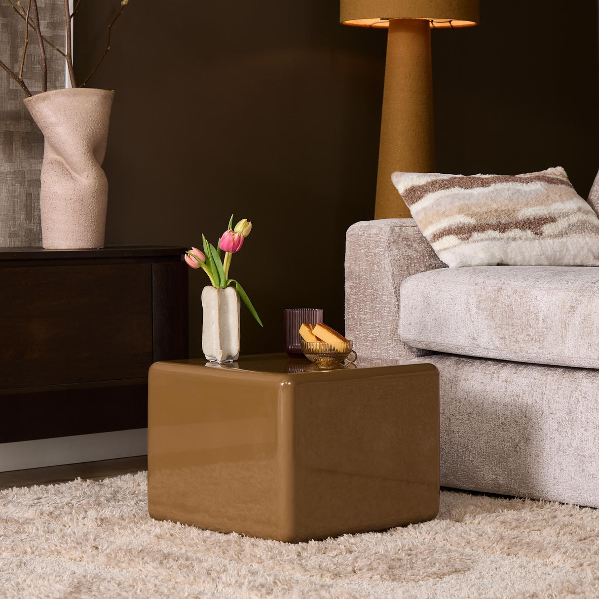 Salontafel - Bruin - MDF - 40 cm - Vierkant - Hoogglans End Tables Starfurn