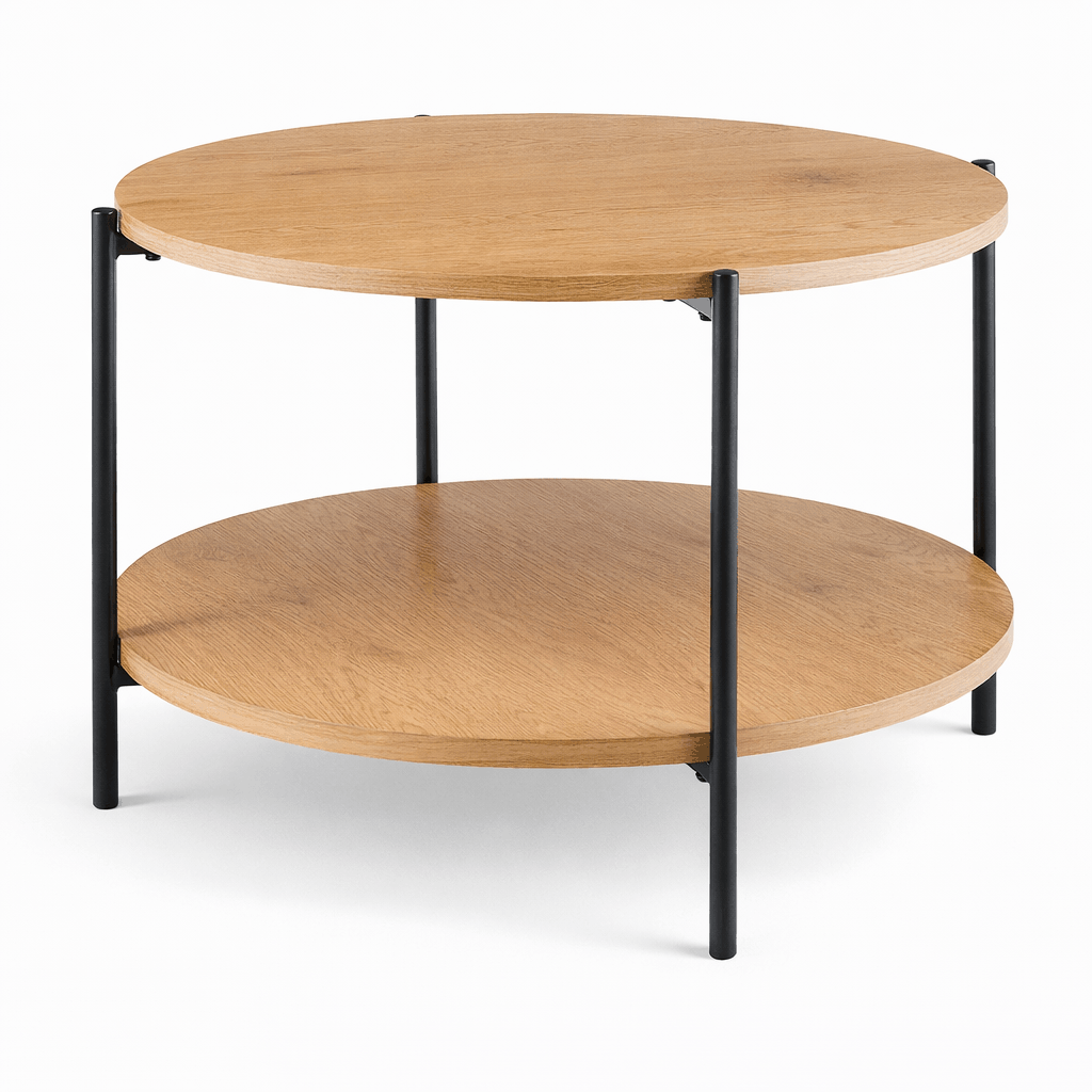 Salontafel Edduma Rond groot – 2-delige Set – Hout & Zwart Metaal – Modern - 80cm Salontafels Knuska