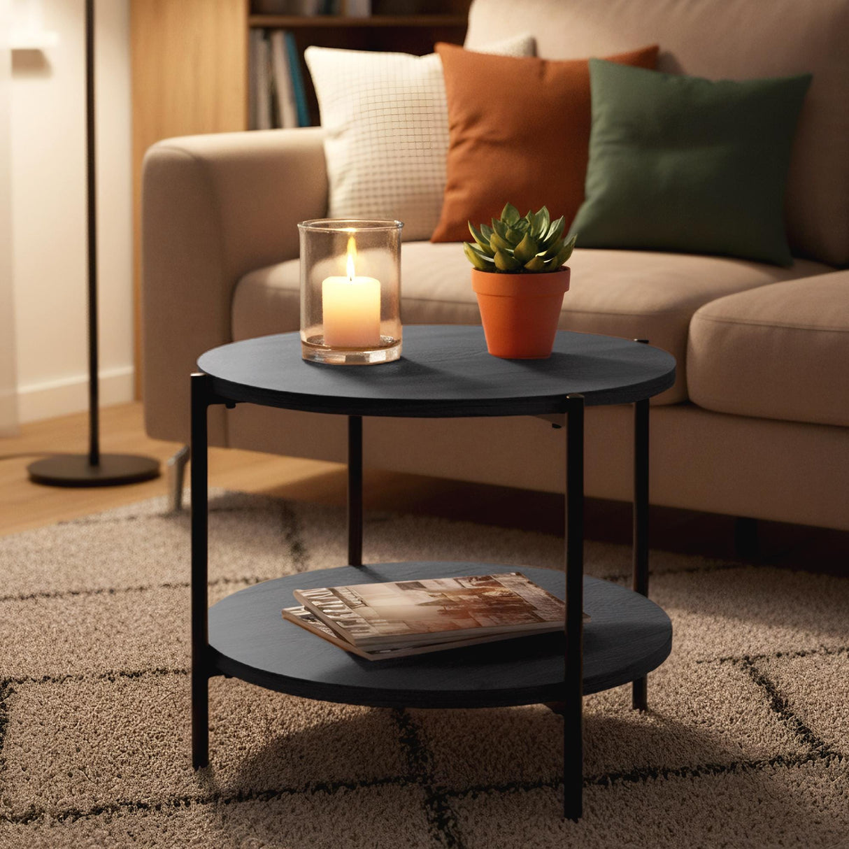 Salontafel Edduma Rond klein – Hout & Zwart Metaal – Modern Design - 50cm Coffee Tables Knuska