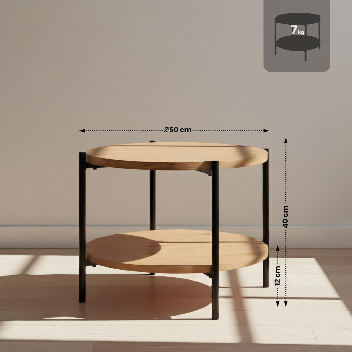 Salontafel Edduma Rond klein – Hout & Zwart Metaal – Modern Design - 50cm Coffee Tables Knuska