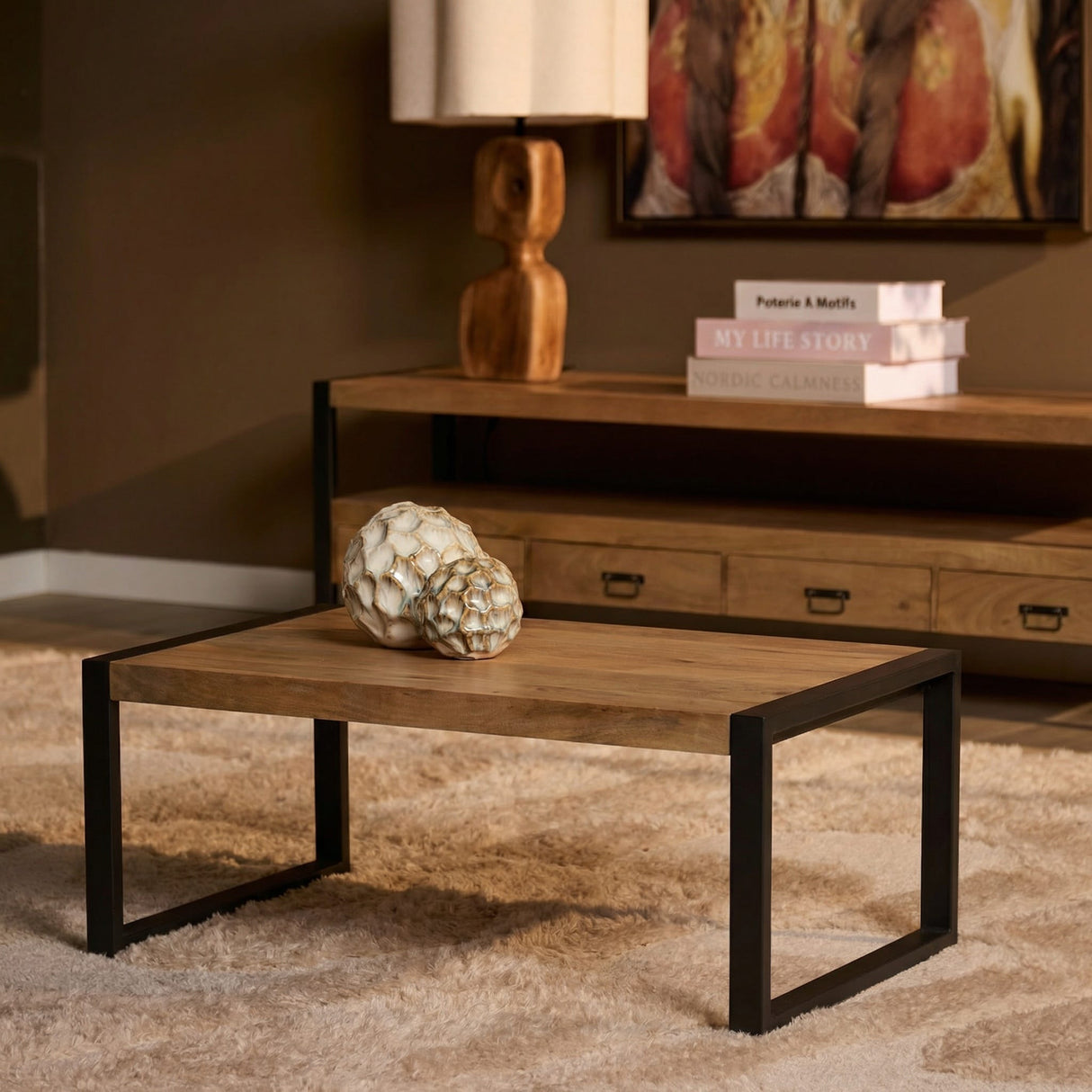 Salontafel - Naturel Mangohout - 110x60 cm - Industrieel U-poot Frame Coffee Tables Starfurn
