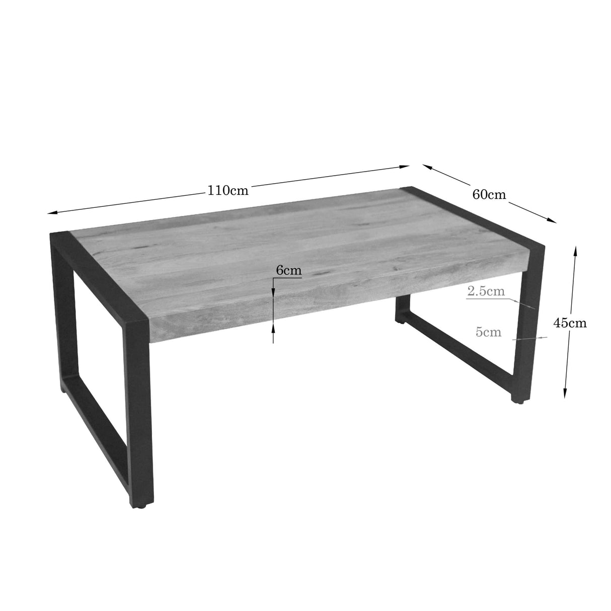 Salontafel - Naturel Mangohout - 110x60 cm - Industrieel U-poot Frame Coffee Tables Starfurn