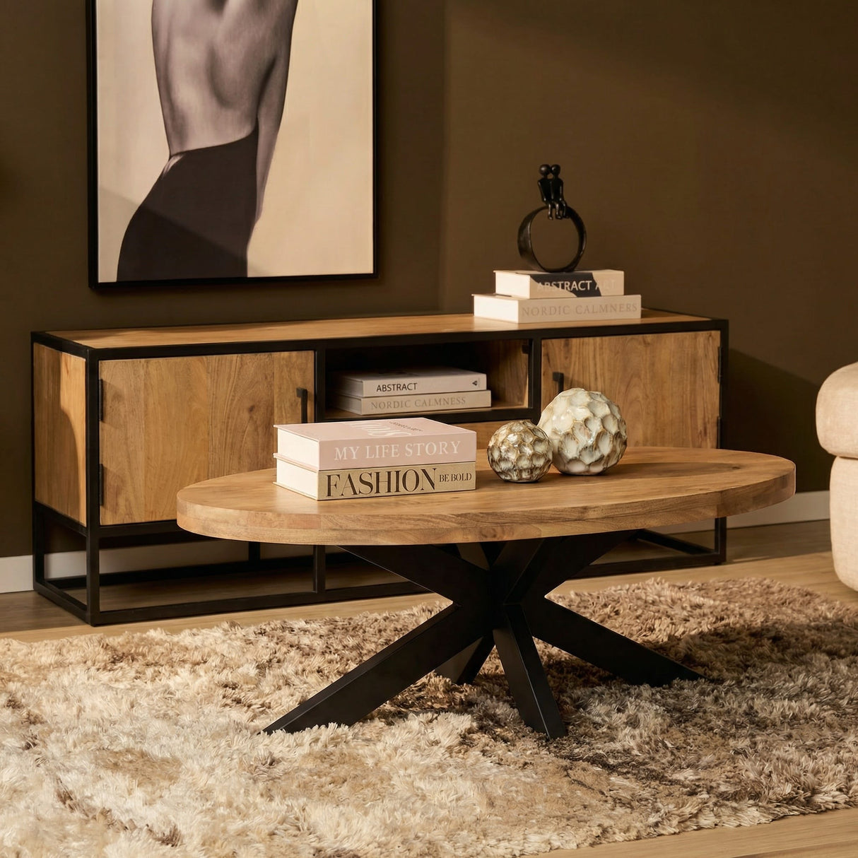 Salontafel - Ovaal - Naturel - Mangohout - 130 cm Coffee Tables Starfurn