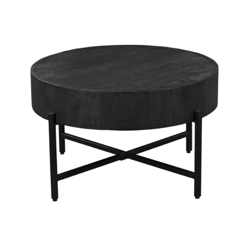 Salontafel - Rond Zwart Mangohout - 80 cm - Metalen Kruispoot Coffee Tables Starfurn