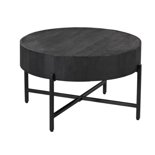 Salontafel - Rond Zwart Mangohout - 80 cm - Metalen Kruispoot Coffee Tables Starfurn