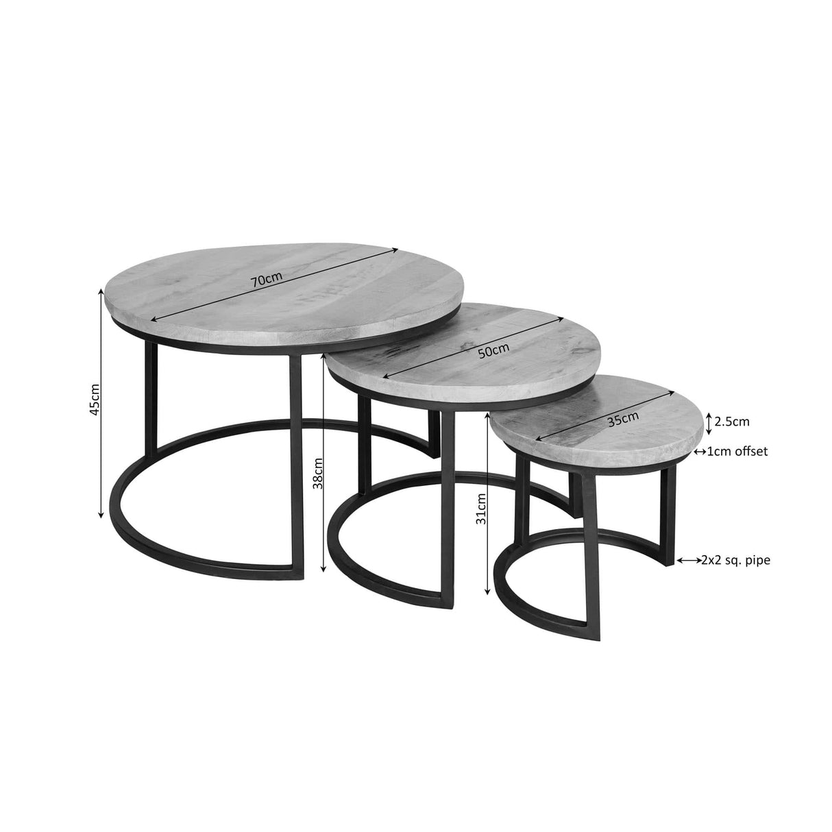 Salontafel-set - Rond - Naturel - Mangohout - 70 cm Coffee Tables Starfurn