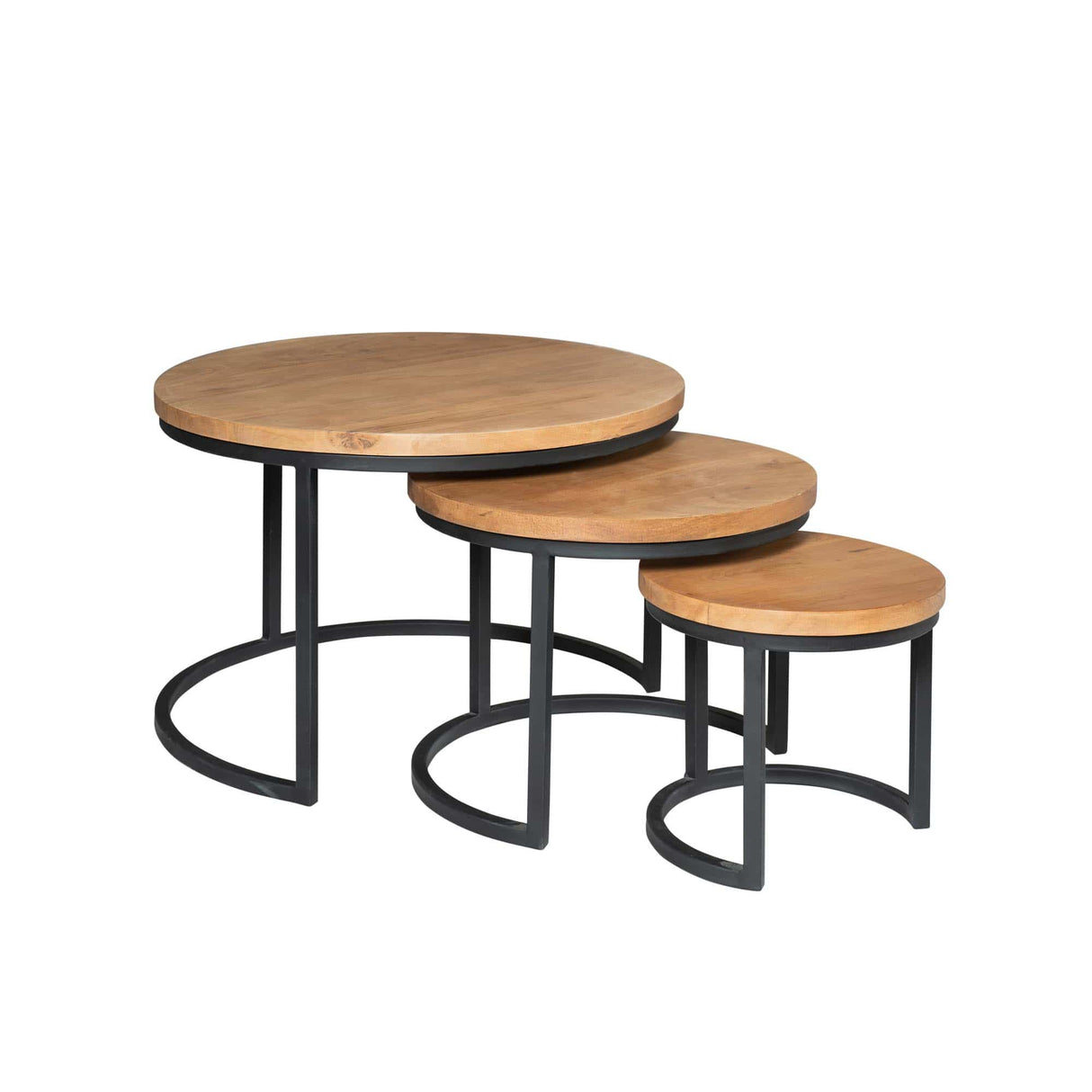 Salontafel-set - Rond - Naturel - Mangohout - 70 cm Coffee Tables Starfurn
