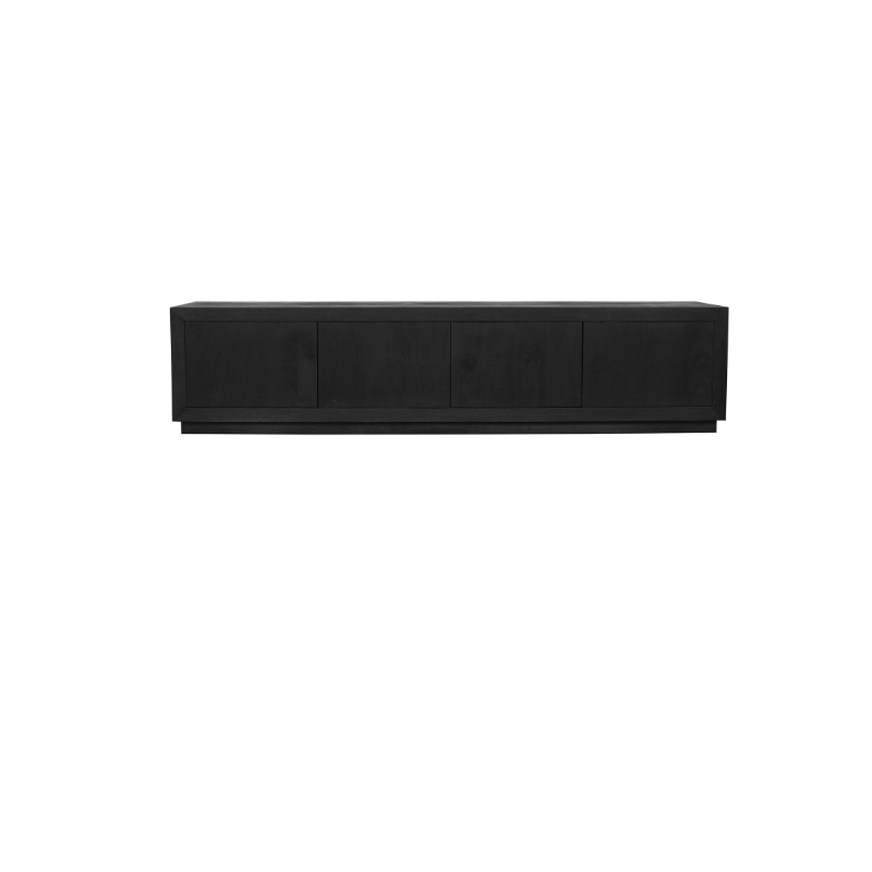 Tv-meubel - Zwart - Mangohout - 200 cm - 4 Deuren - Push-to-open
