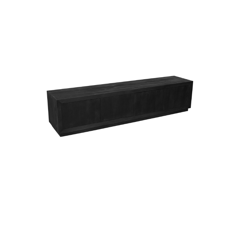 Tv-meubel - Zwart - Mangohout - 200 cm - 4 Deuren - Push-to-open