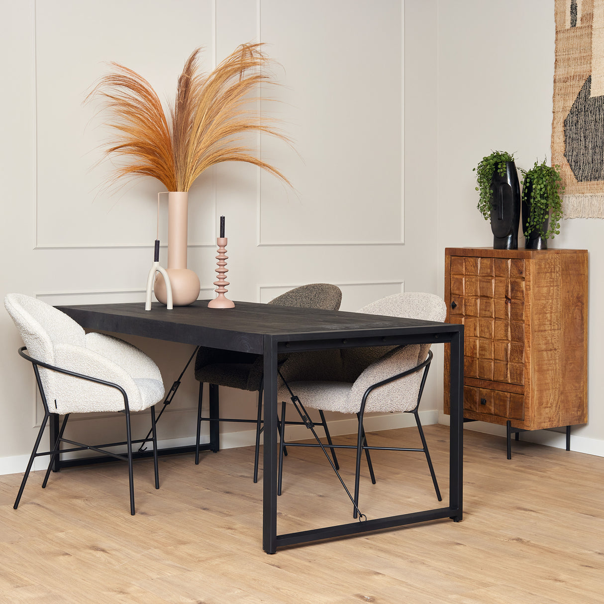 Eettafel - Zwart - Mangohout - Metaal - 180 cm - Rechthoek