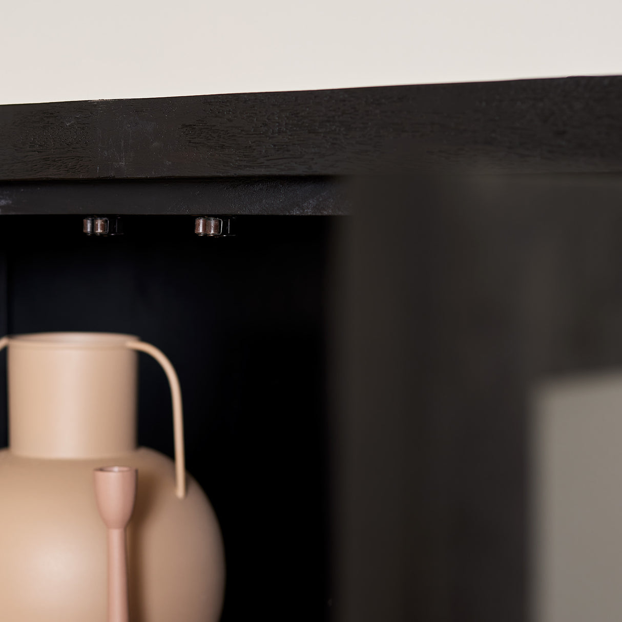 Vitrinekast - Zwart - Mangohout - 115 cm
