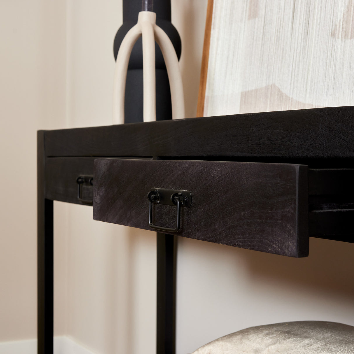 Sidetable - Zwart - Mangohout - Metaal - 120 cm - 2 Laden