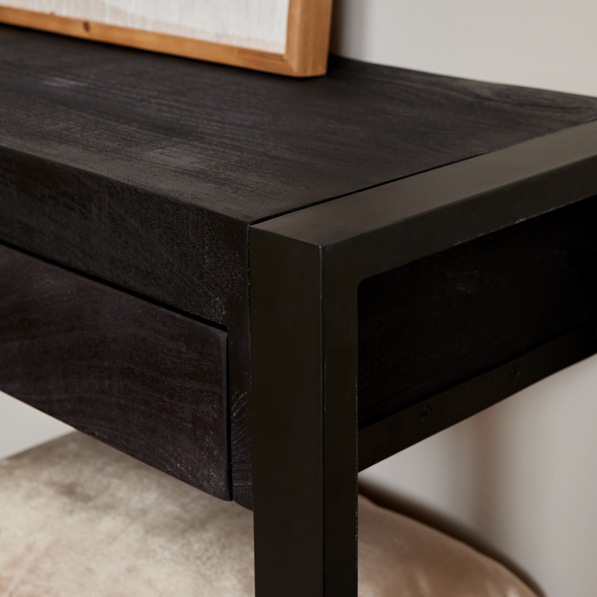 Sidetable - Zwart - Mangohout - Metaal - 120 cm - 2 Laden