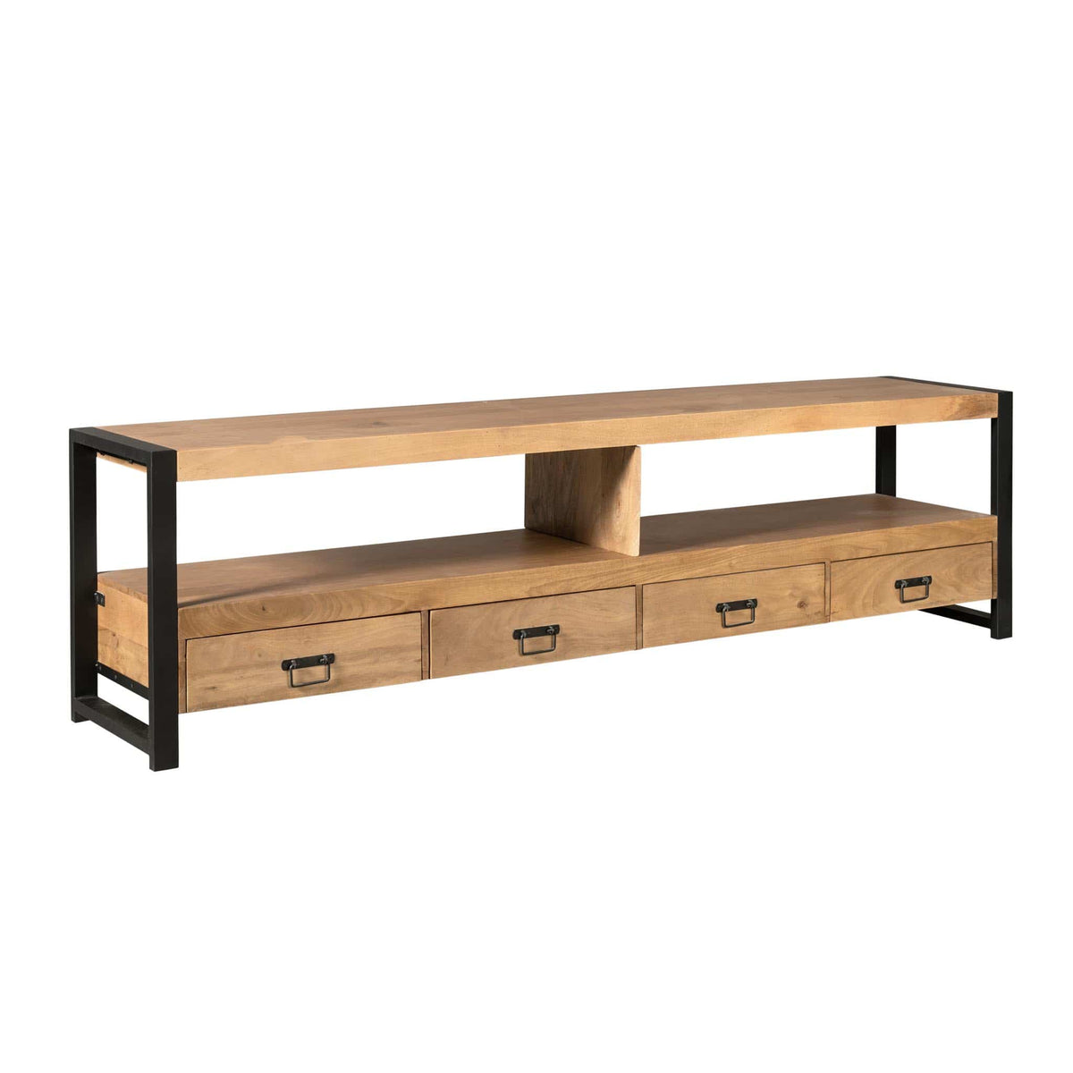 TV-meubel - Mangohout met Inlegwerk - 220 cm - 4 Lades & Open Vak