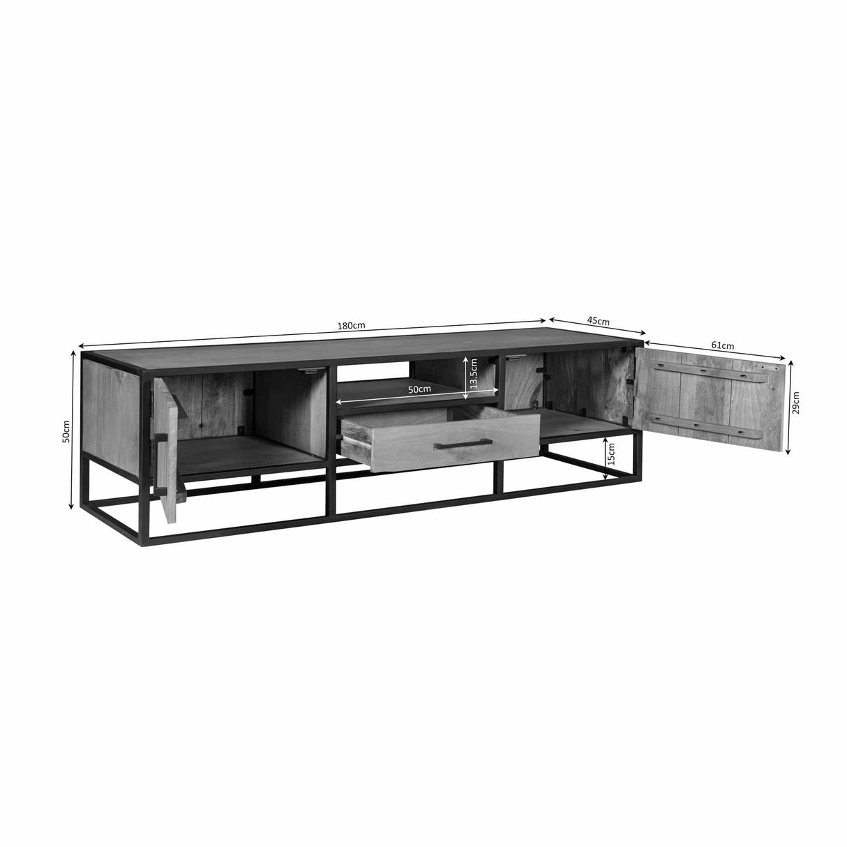 TV-meubel - Naturel Mangohout - 180 cm - 2 Deuren & 1 Lade Entertainment Centers & TV Stands Starfurn