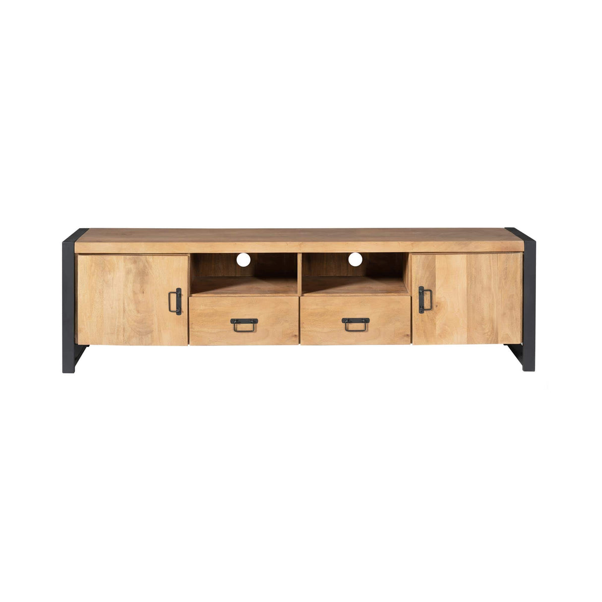 Tv-meubel - Naturel Mangohout - 200x45 cm - 2 Deuren, 2 Laden & Open Vak Entertainment Centers & TV Stands Starfurn