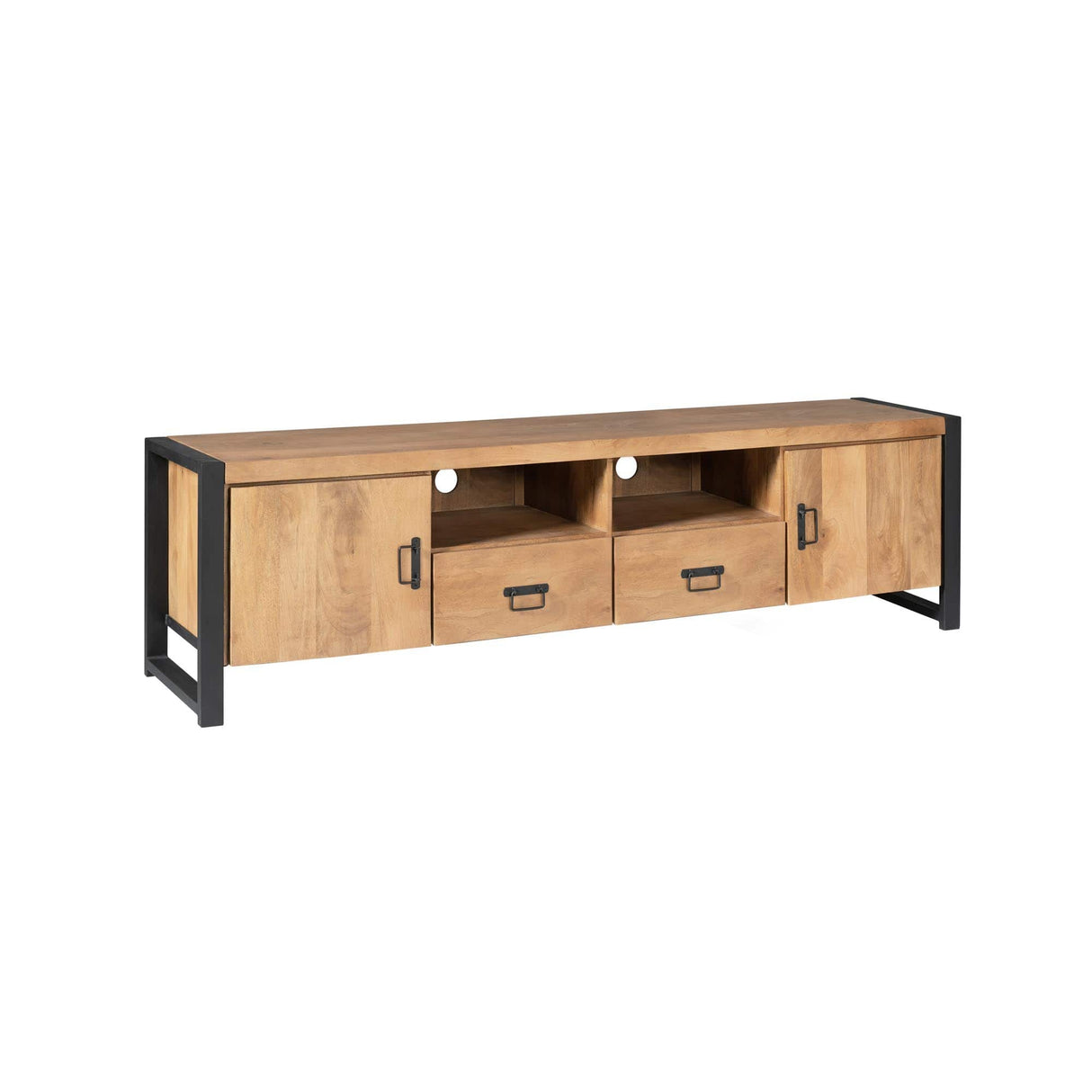 Tv-meubel - Naturel Mangohout - 200x45 cm - 2 Deuren, 2 Laden & Open Vak Entertainment Centers & TV Stands Starfurn