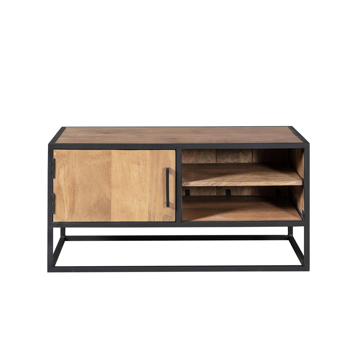 Tv-meubel - Naturel - Mangohout - Metaal - 100 cm - 1 Deur - 1 Open vak Entertainment Centers & TV Stands Starfurn
