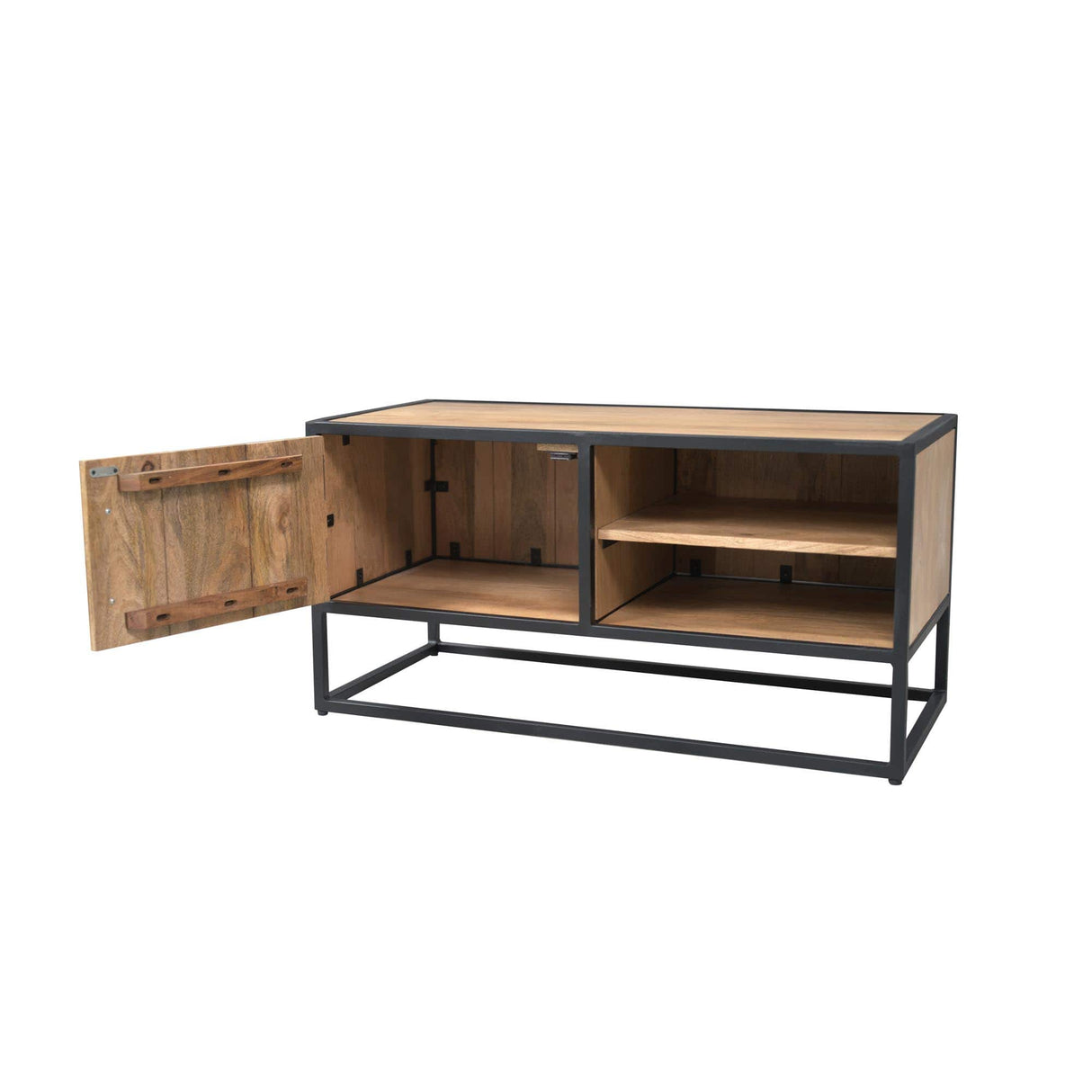 Tv-meubel - Naturel - Mangohout - Metaal - 100 cm - 1 Deur - 1 Open vak Entertainment Centers & TV Stands Starfurn