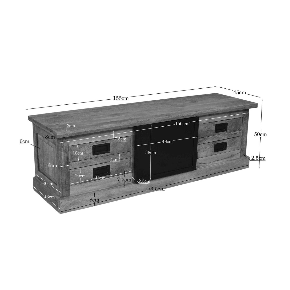 Tv-meubel - Naturel - Mangohout - Metaal - 155 cm - 4 Lades - 1 Deur Entertainment Centers & TV Stands Starfurn