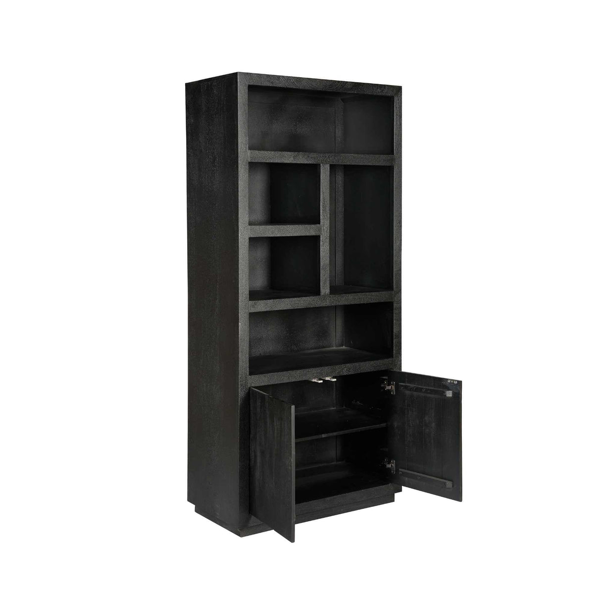 Vakkenkast - Zwart Mangohout - 90x200 cm - 2 Deuren & 5 Open Vakken Bookcases & Standing Shelves Starfurn