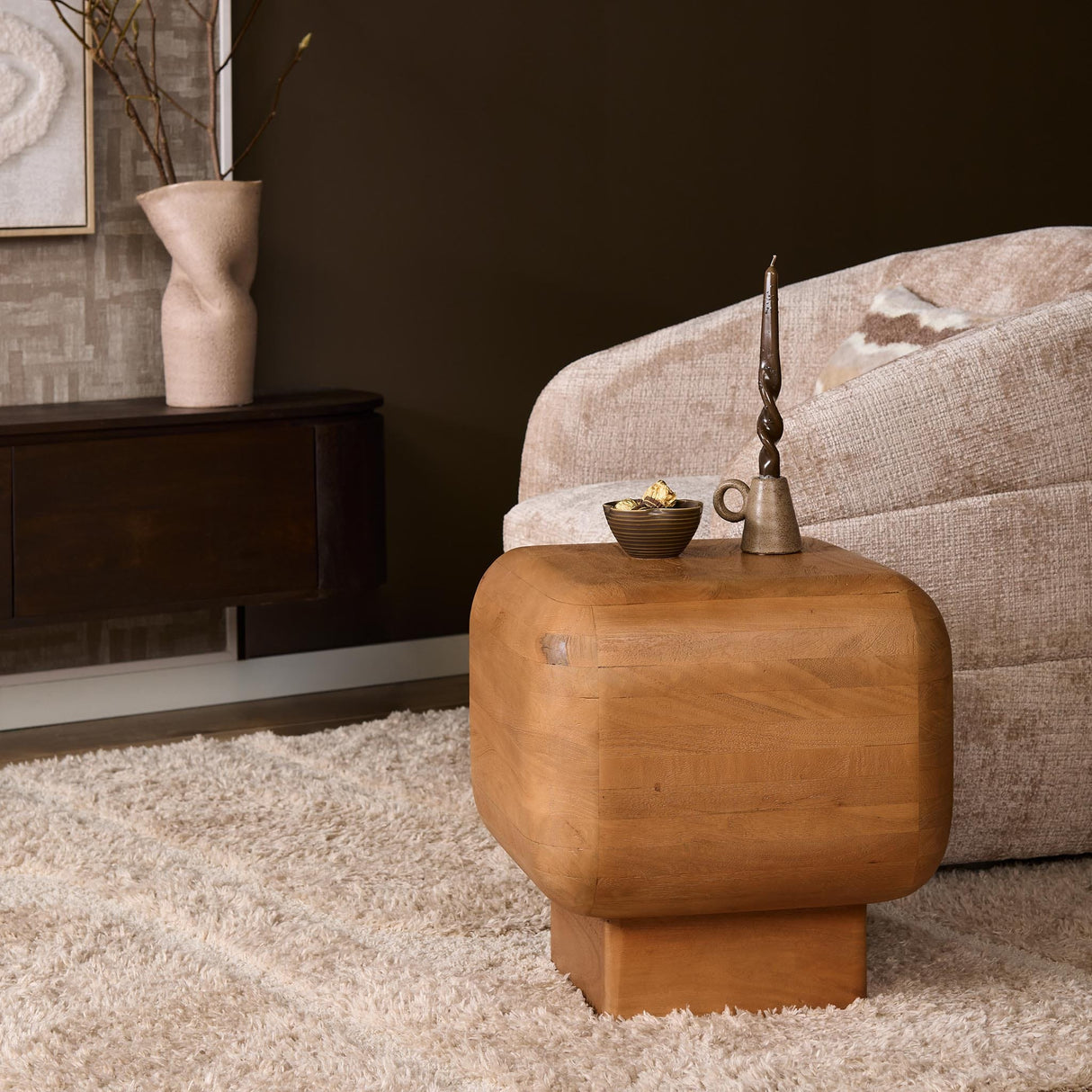 Vierkante Bijzettafel - Naturel Mangohout - 45 cm - Organische Hoeken End Tables Starfurn