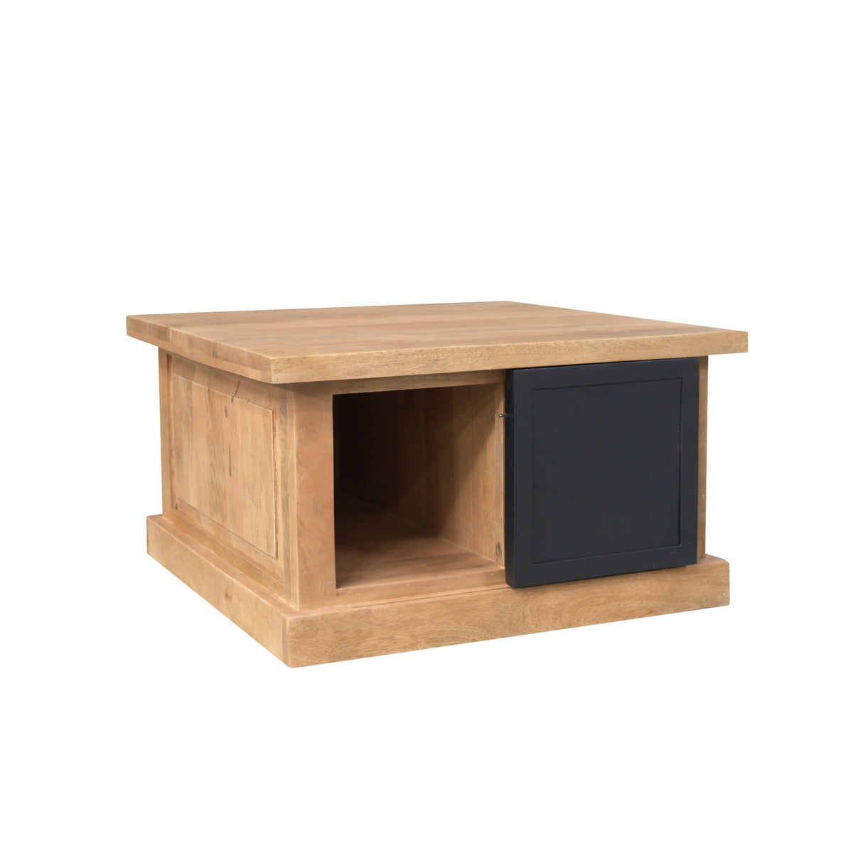 Vierkante Salontafel - Naturel Mangohout - 80x80 cm - Met Schuifdeuren en Lades Coffee Tables Starfurn