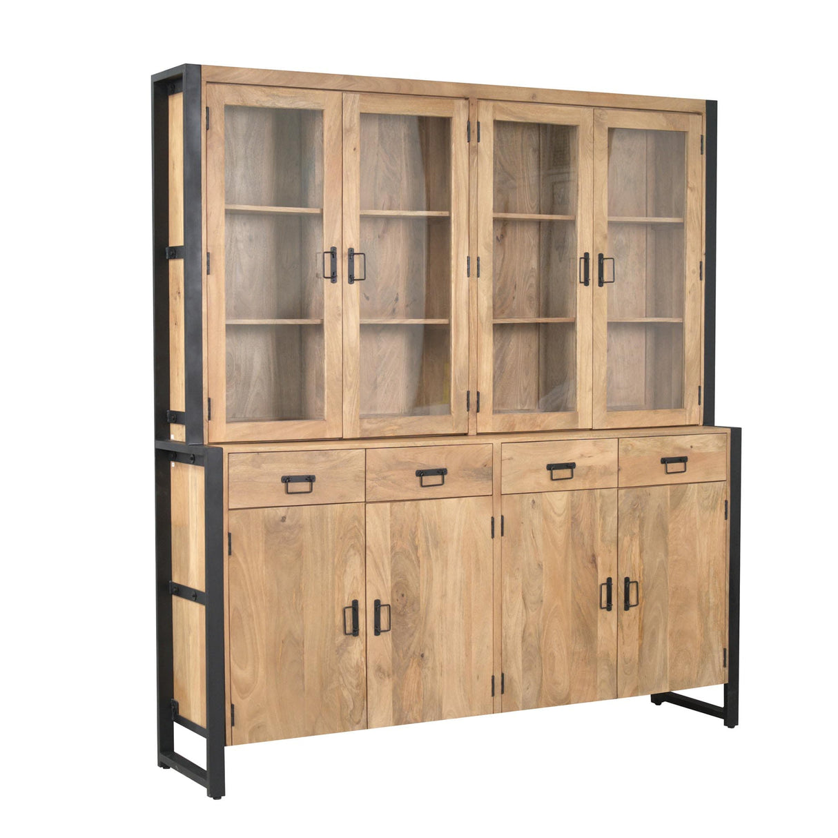 Vierkante Salontafel - Naturel Mangohout - 80x80 cm - Met Schuifdeuren en Lades Coffee Tables Starfurn